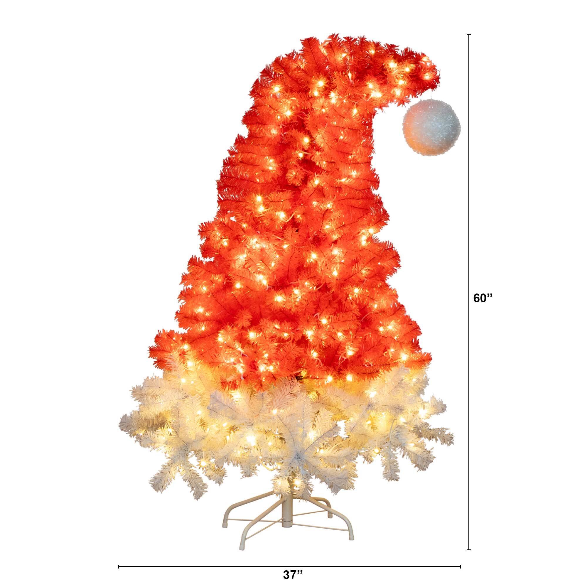 5ft. Pre-Lit Red Santa’s Hat Artificial Christmas Tree, Clear LED Lights